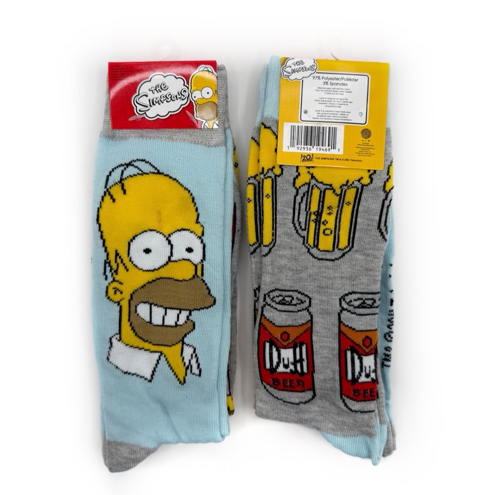 The Simpsons Crew Socks Mens Womens Homer Simpson Duff Beer Fun Gift 2 Pairs